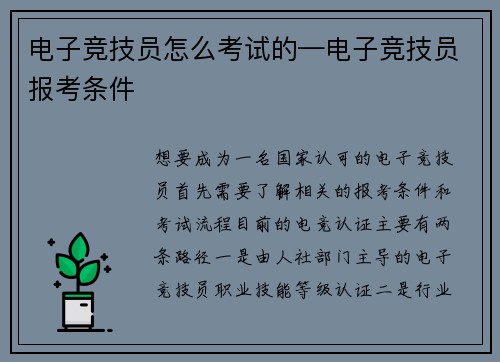 电子竞技员怎么考试的—电子竞技员报考条件
